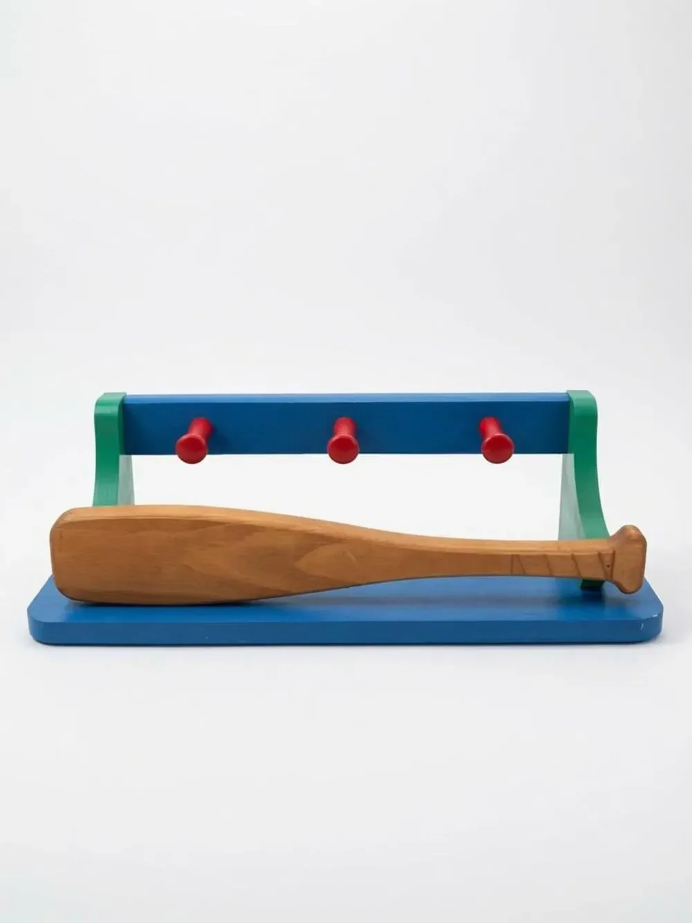 Vintage Handmade Baseball Bat Wall Hooks Kids Room Coat Rack Blue Green Sports